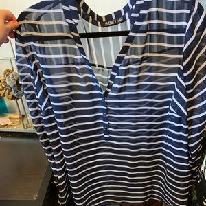 BLUE & WHITE STRIPE A.N.A PLUS SIZE BLOUSE